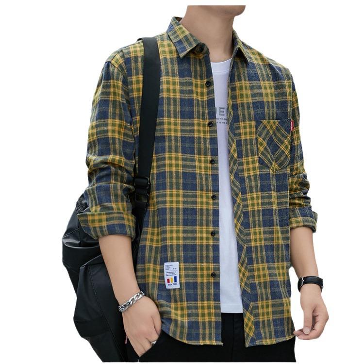 Unisex Retro Plaid Color Block Loose Casual Shirt - Spring/Autumn