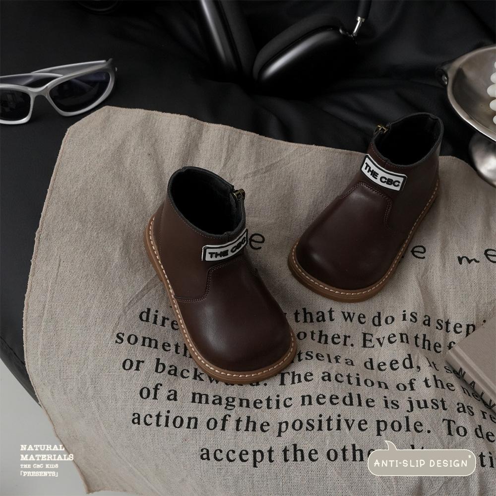 XSHX "Paris Simple" Children's French Leather Boots Boys and Girls Side Zipper Chelsea Boots [Wenzhou Shoes]