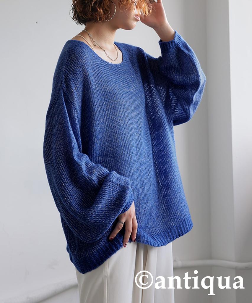antiqua Knit Long Regular Size Blue Women's Lamé Top, Sleeve, EF-00013, (One Size), 32,