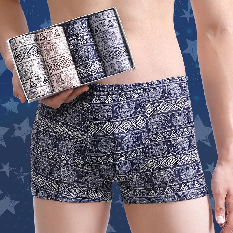 4Psc/Lot Men's Panties Fashion Men's Boxer Shorts Modal Boxer Printed Shorts Winter Male Breathable Underwear Men Underpants