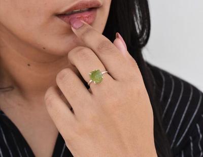 Solid 925 Sterling Silver Raw Peridot Prong Setting Handmade Designer Wedding Engagement Gift Ring