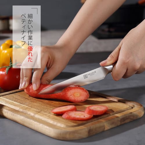 PAUDIN Santoku and Petty Knife Set (2-Piece Set) - Natural Wood Handle, Double-Edged, 5Cr15Mov Stainless Steel, Rust-Resistant, Long-Sharp, Meat, Fish