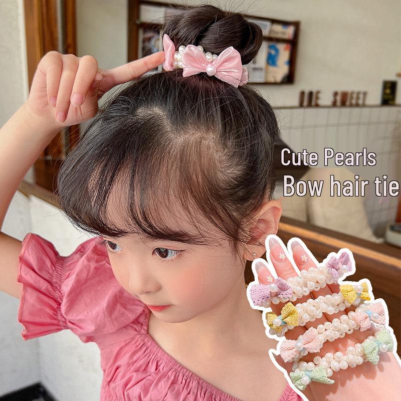 Pearl Bow Hair Tie for Girls - Sweet Flower Rubber Band Hair Accessory