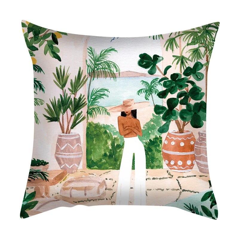 Zuhause Schlafzimmer Wohnzimmer Sofa Auto Stoff Kissenbezug Kissenbezug Grüne Pflanze Meerblick Kissen