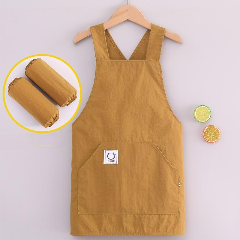 

Waterproof Children Apron for Boys Girls Art Smock Cute Overclothes Kindergarten Painting Aprons Baking Calligraphy with Sleeve S жовтий