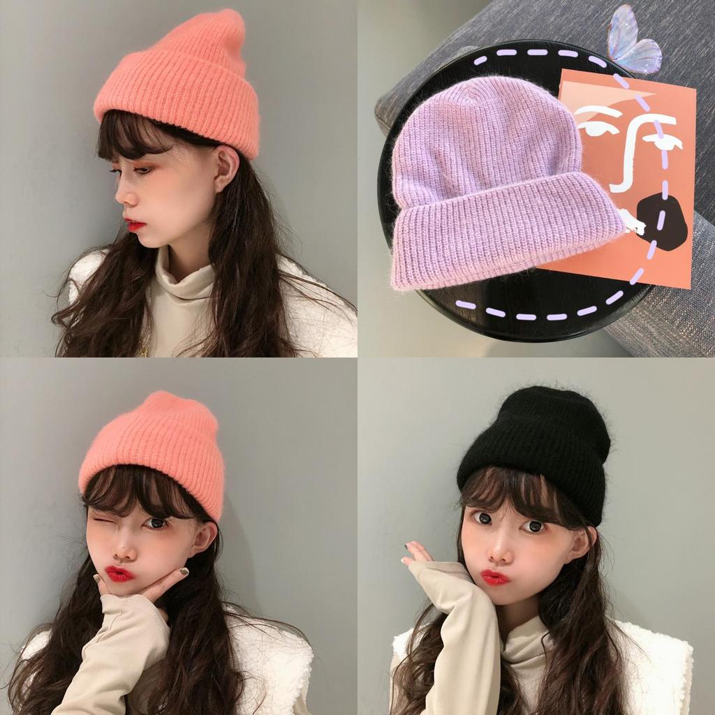 Korea Ins Women's Cute Sweet Rabbit Hair Knitted Beanie For Fall And Winter
