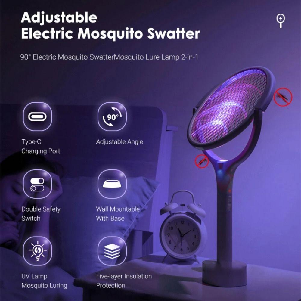 Rotating Head Electric Fly Swatter Racket 5 In 1 Fruit Fly Trap Mosquito Swatter  Indoor