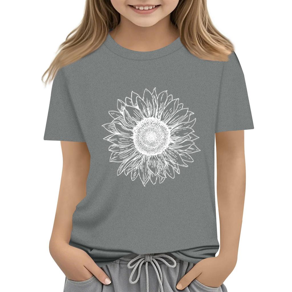 Summer Kids Round Neck Top Sunflower Short Sleeve T-shirt Top