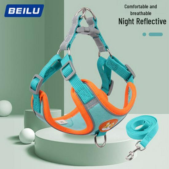 Kariertes reflektierendes Hunde- & Katzengeschirr mit Leine