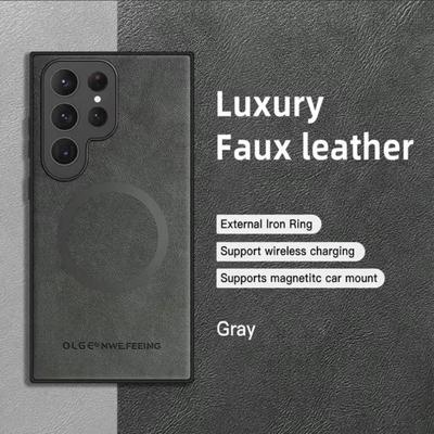 Leather Magnetic Phone Case for Samsung Galaxy S25 Plus S23 S24 FE S22 S21 S20 Note20 Ultra for Magsafe Wireless Charging Cover