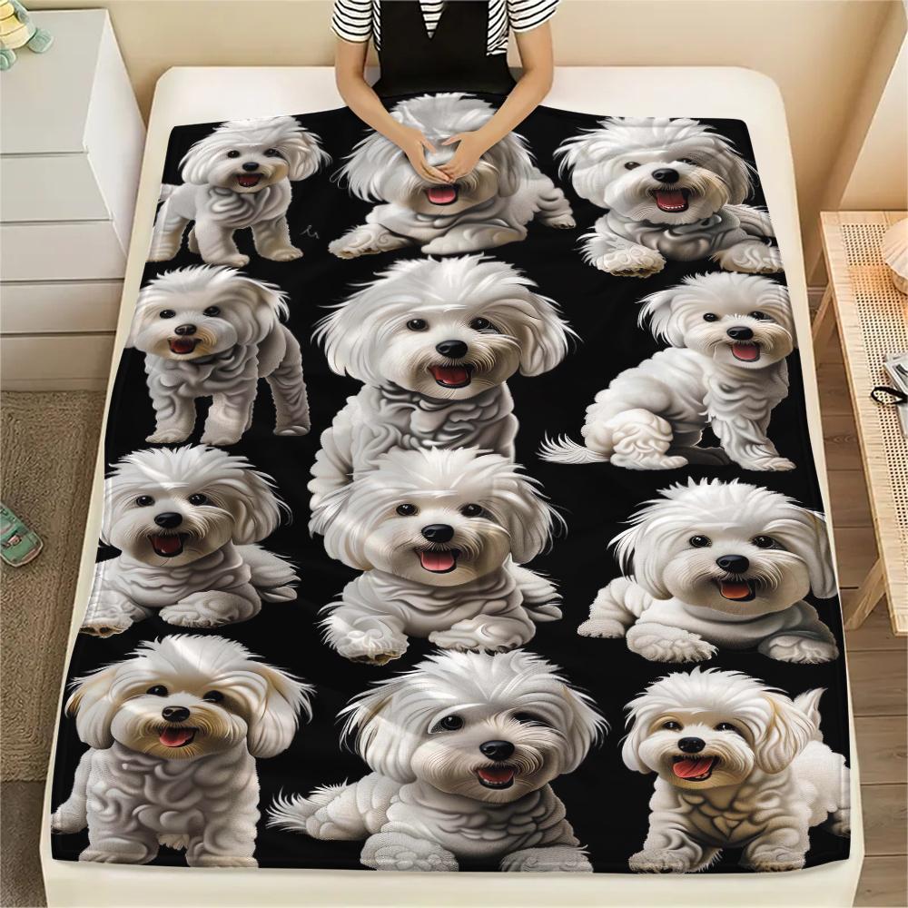 1Pc Bulldog Doberman Print Flannel Blanket, High Quality Comfortable for All Seasons, Home Decor, Warmth and Comfort, Perfect for Christmas Gifts