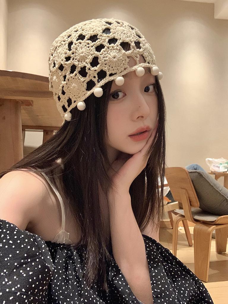 Stylish Japanese Handcrafted Crochet Beanie Spring And Summer Floral Hat For Women