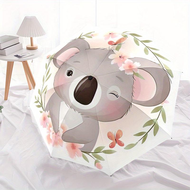 

1pc Koala Floral Frame Automatic 3-Fold Umbrella Design, Cute Cartoon Pattern, Portable Outdoor Umbrella, Perfect, Holiday Gift for fans.H06