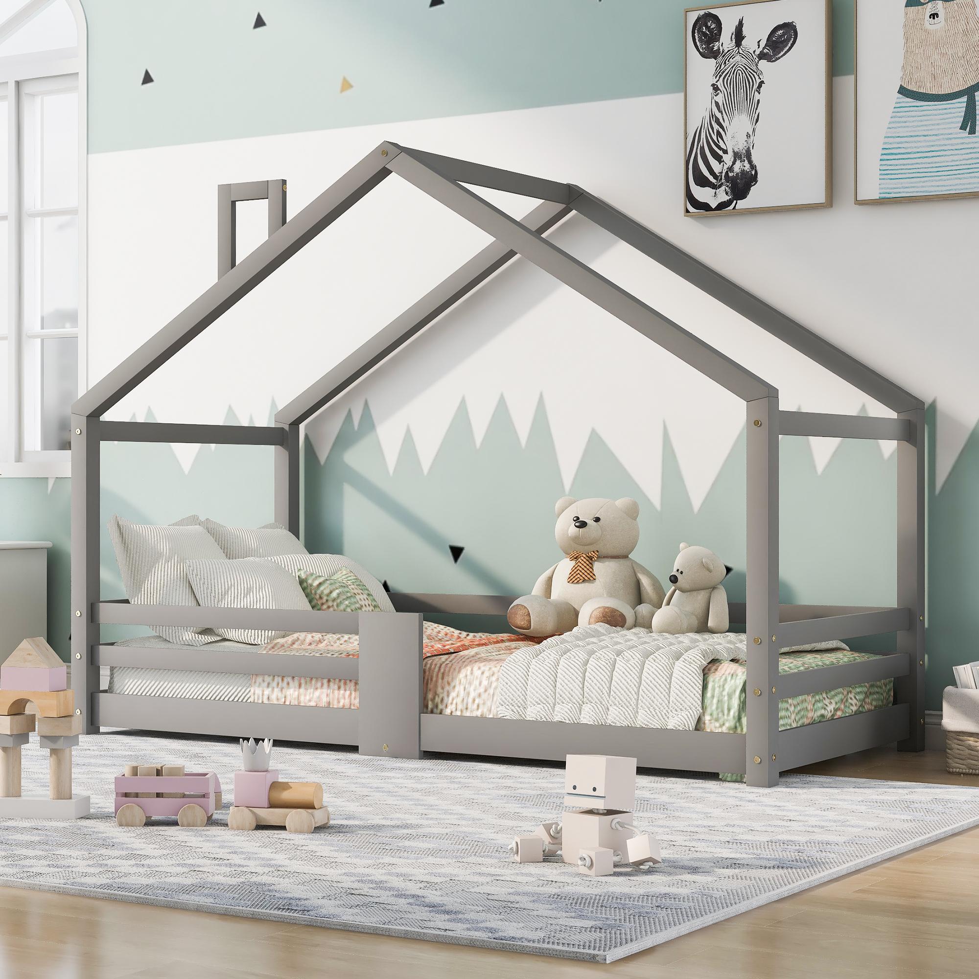Children`s Bed House Bed with Chimney