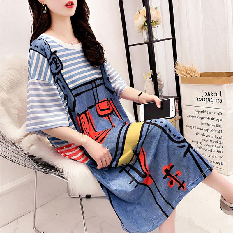 Damen-T-Shirt-Kleid, Übergröße, langes Kleid, Cartoon-Nachthemd für zu Hause