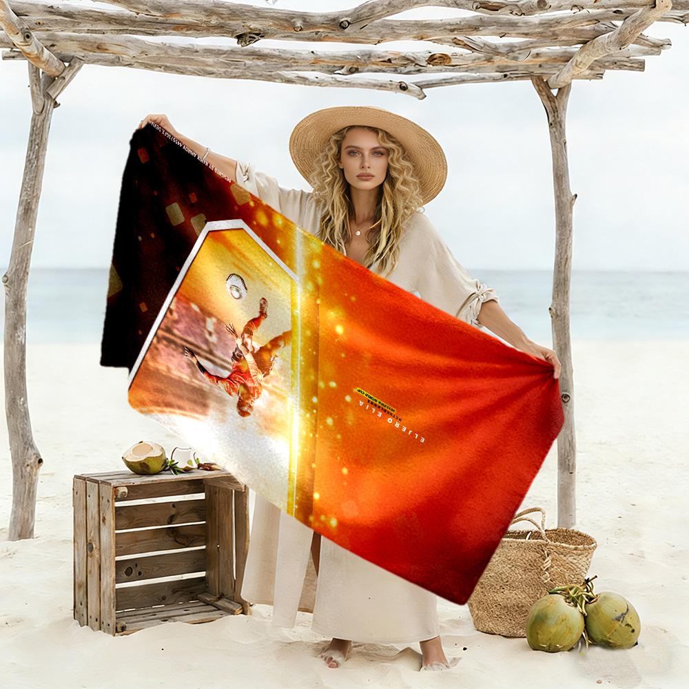 Dynamic Soccer Moment Beach Towel Super Soft & Absorbent Comfortable Lightweight Suitable for Sports, Travel, Swimming, Yoga, Bathroom, Beach, And Poo