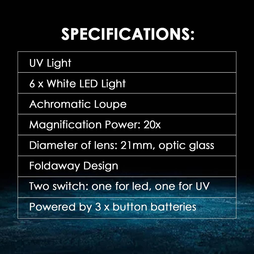 GAIN EXPRESS Foldable 20X Magnifying 20x Triplet Jewelry Loupe with LED and UV Light for and Jewelry Appraisal Glass, 21mm, Magnification, Lens,