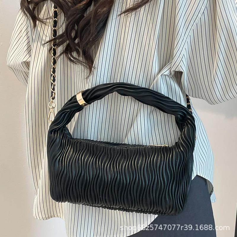 Fashion High-end Sense Retro Handbag Women's 2025 New Pleated Versatile Shoulder Underarm Bag Messenger Bag