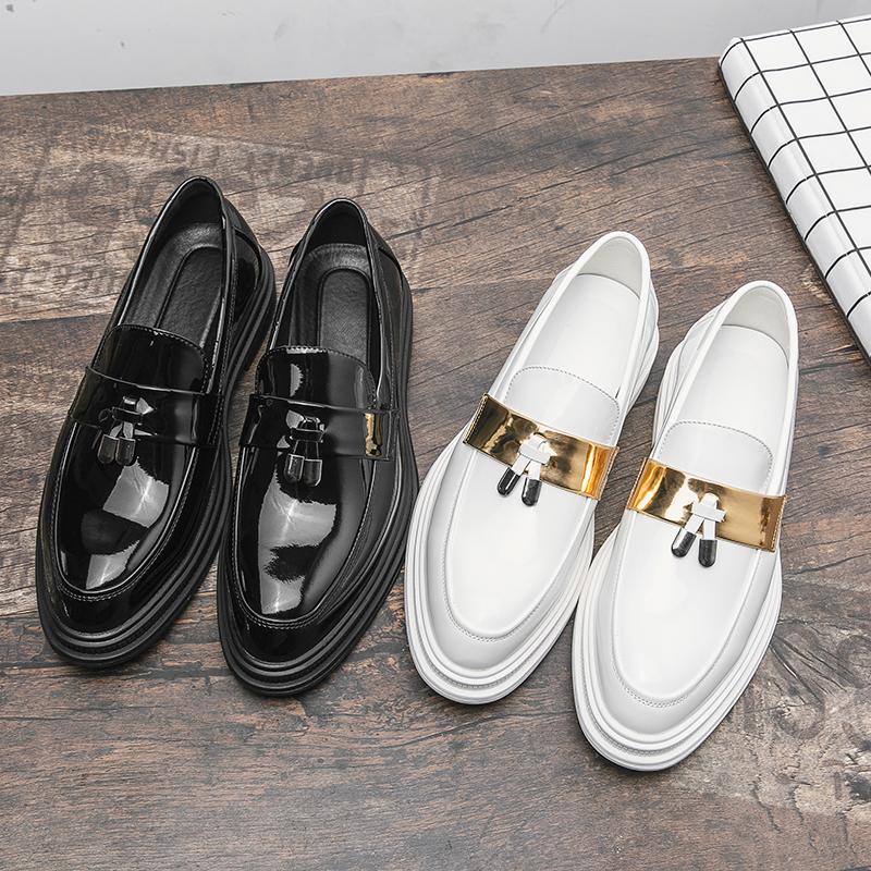 Men Brand Wedding Men Shoes Formal Shoes Patent Leather Shiny White Loafers Tassel Leather Shoes Men Elegant Italian Party Shoes