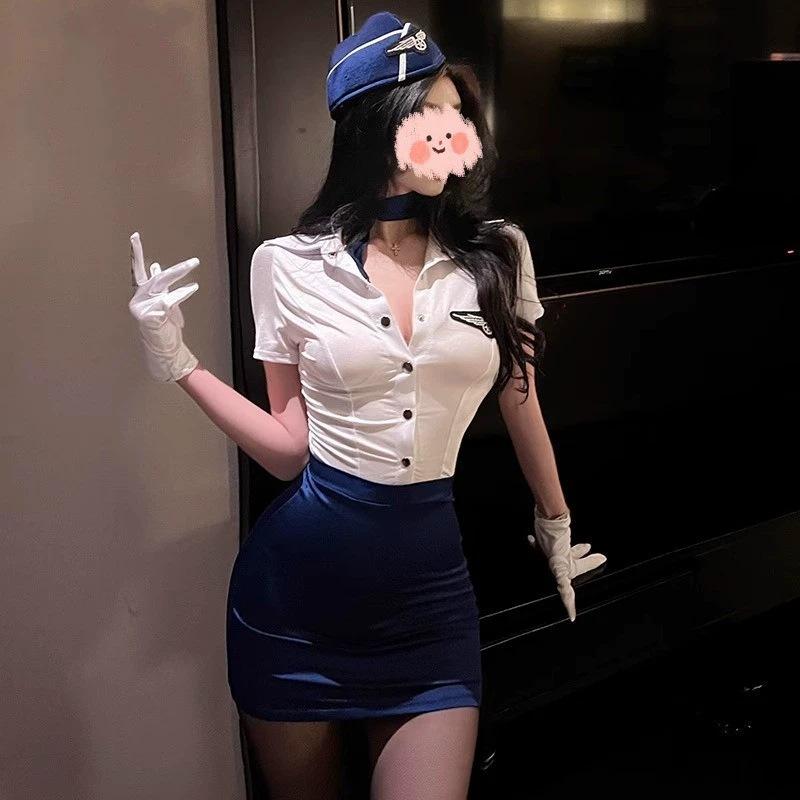 Sexy Stewardess Uniform Plus Size Lingerie Cosplay Policewoman Uniform Temptation Hip Miniskirt Suit Performance Stage Costume