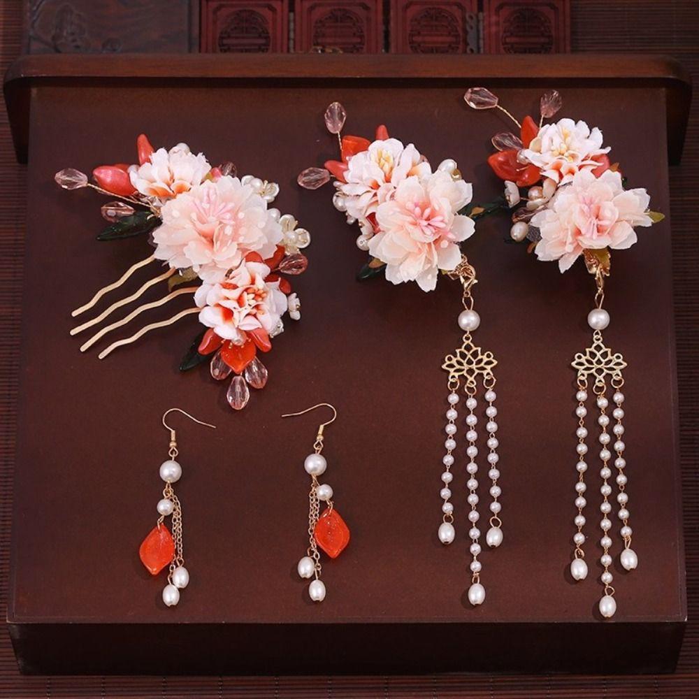Earring Hanfu Hair Stick Tassel Flower Hair Comb Chinese Style Hairpin Set  Girl Hair Accessories