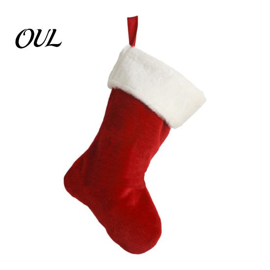 Red White Xmas Party Ornaments 18 Inch Christmas Stocking, Classic Large Fireplace Hanging Plush Stocking Small Toy Storage for with Soft Cuff