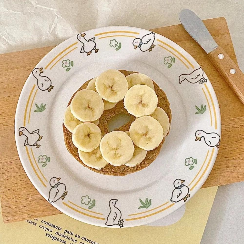 Cute Creative Porcelain Plate Korean Style Cartoon Household Tableware Breakfast Toast Plates Ceramic Kitchen Supplies 8inches