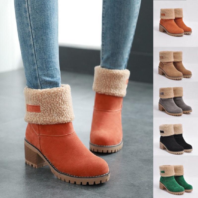 Stylish Women's Winter Solid Flat Buckle Short Snow Boots Fur Lined Ankle Shoes