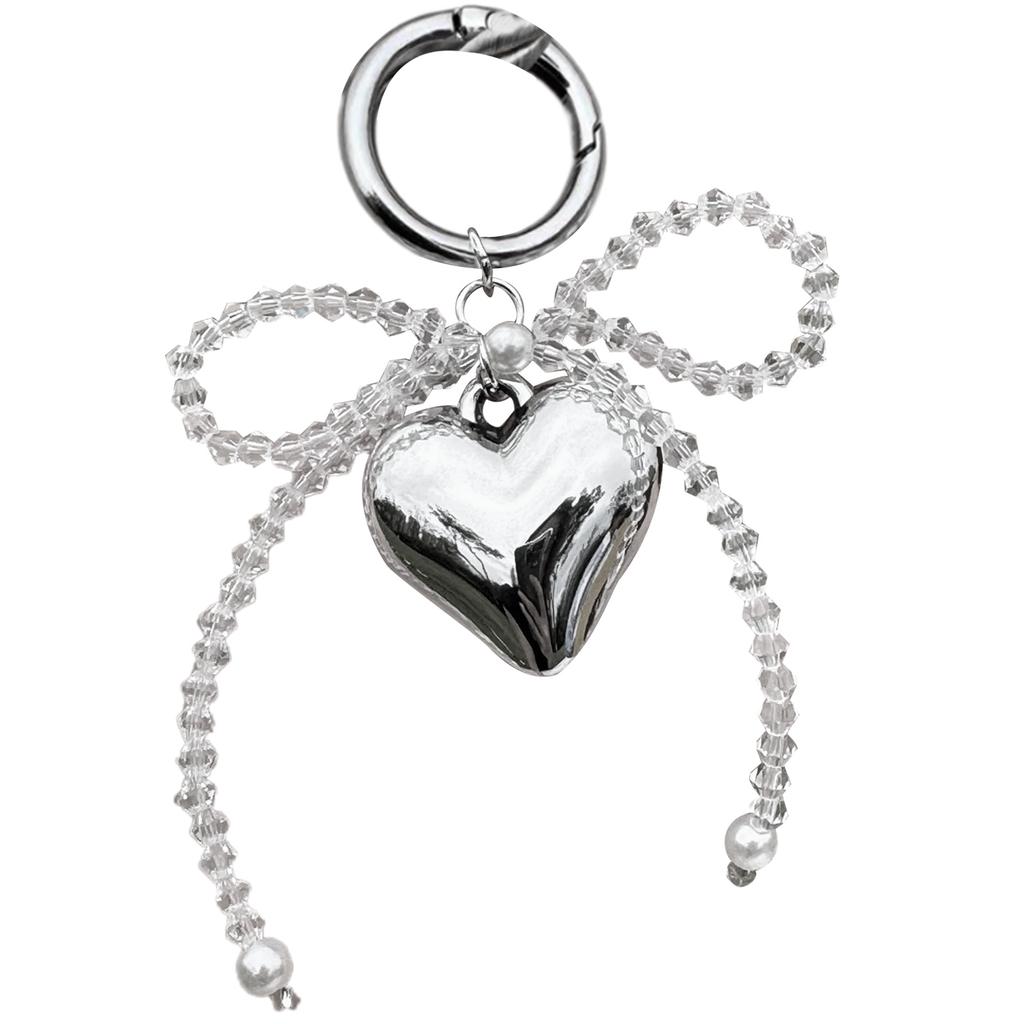 Stylish Bowknot Keychain Fashionable Heart Bag Pendant Phone Charm Keyring Elegant Accessory for Girls and Ladies