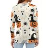 Womens Casual Long Sleeve V Neck Button Down Top Halloween Print Pullover Shirt Lightweight Comfortable Fit