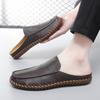Large Size Men's Slippers Wear Half Slippers Outside, First Layer Leather, Summer Breathable Fashion Trendy Shoes Bag Head Casual Shoes