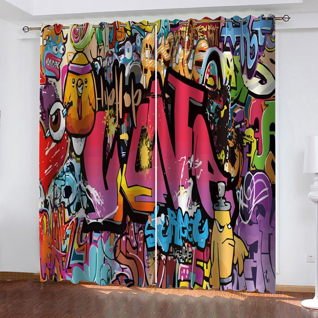 

Рок-музыка Ноты Бас Тонкие Граффити Оконные Шторы в Детской Спальне Гостиной Холле Украшения Кухни Шторы Жалюзи W50 X H130(CM)X2&Grommet Top