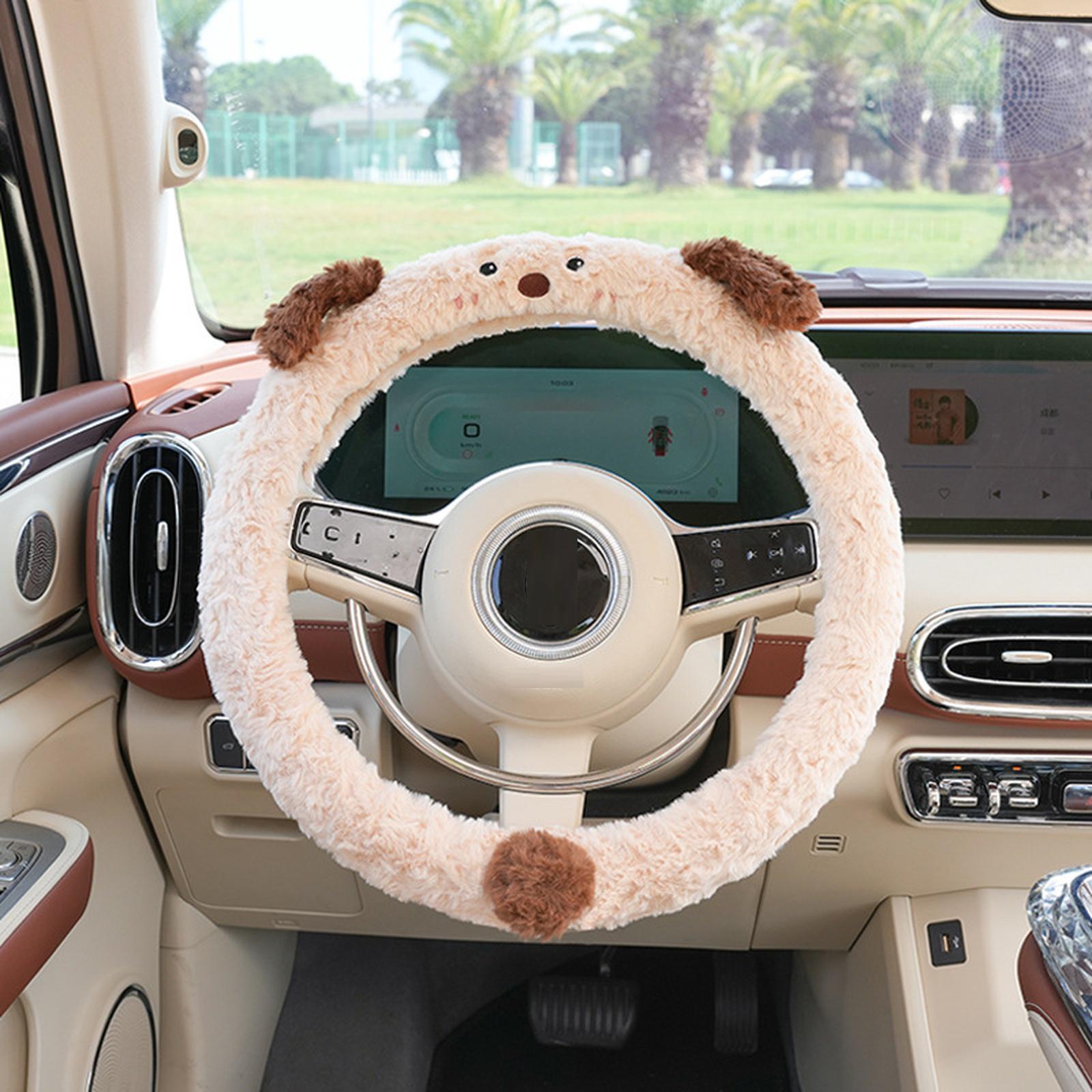 Car steering wheel cover winter plush new cute dog the car with warm cover car protective cover One Size