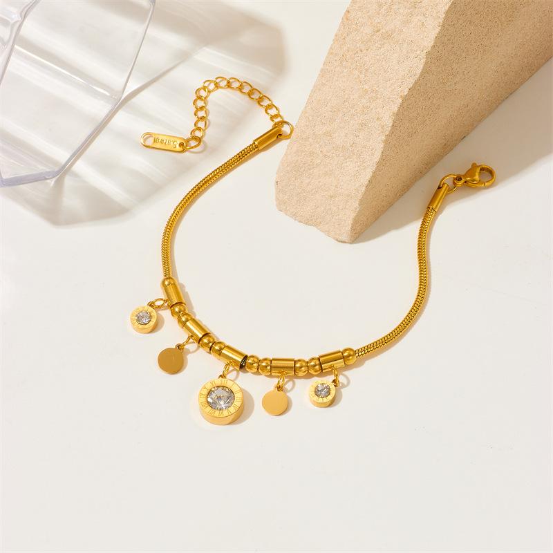 Stainless Steel Roman Numerals Zircon Necklace Bracelet For Wome Jewelry Accessories