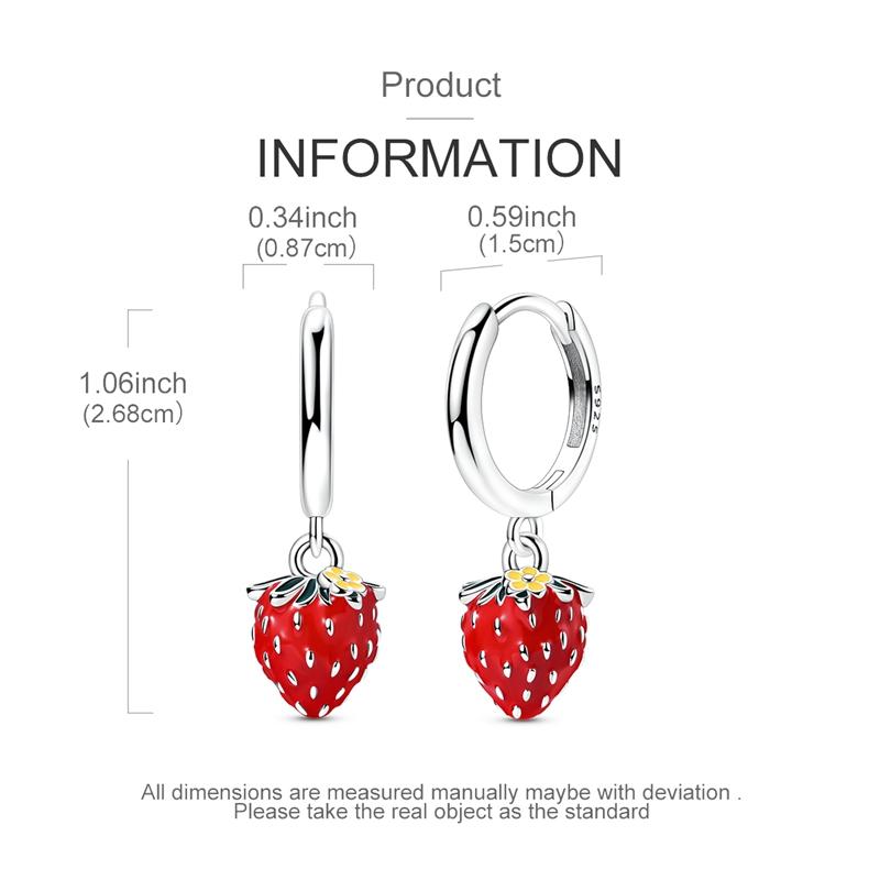 925 Silver Strawberry Drop Earrings for Women Anniversary Wedding Jewelry Gift