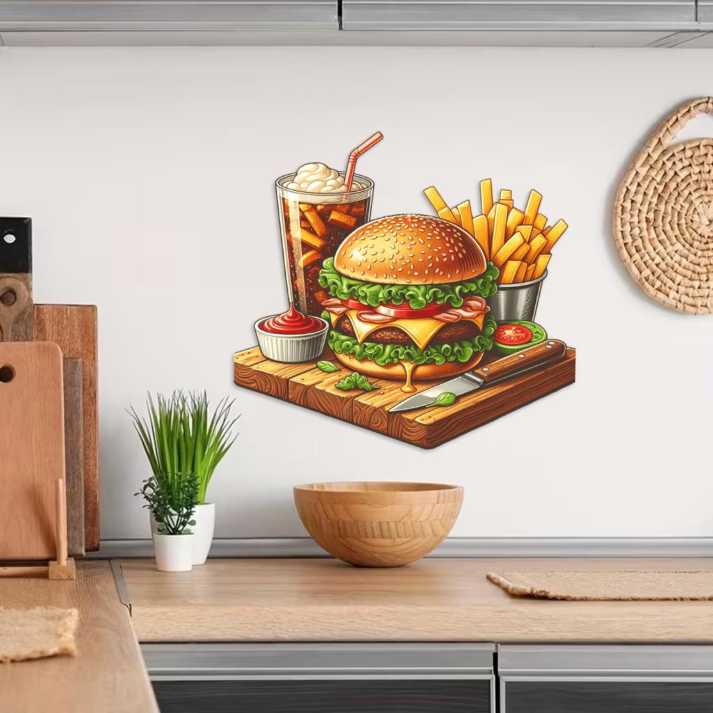 Burger and Cola Fast Food Wall Stickers, Removable Anti-Static Waterproof Self-Adhesive PVC Decals for Kitchen Living Room Cafe Decoration