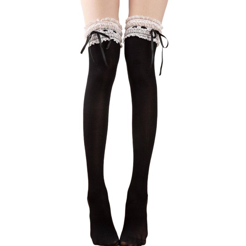 Nylon Lace Knee High Socks Bow Knot Stockings