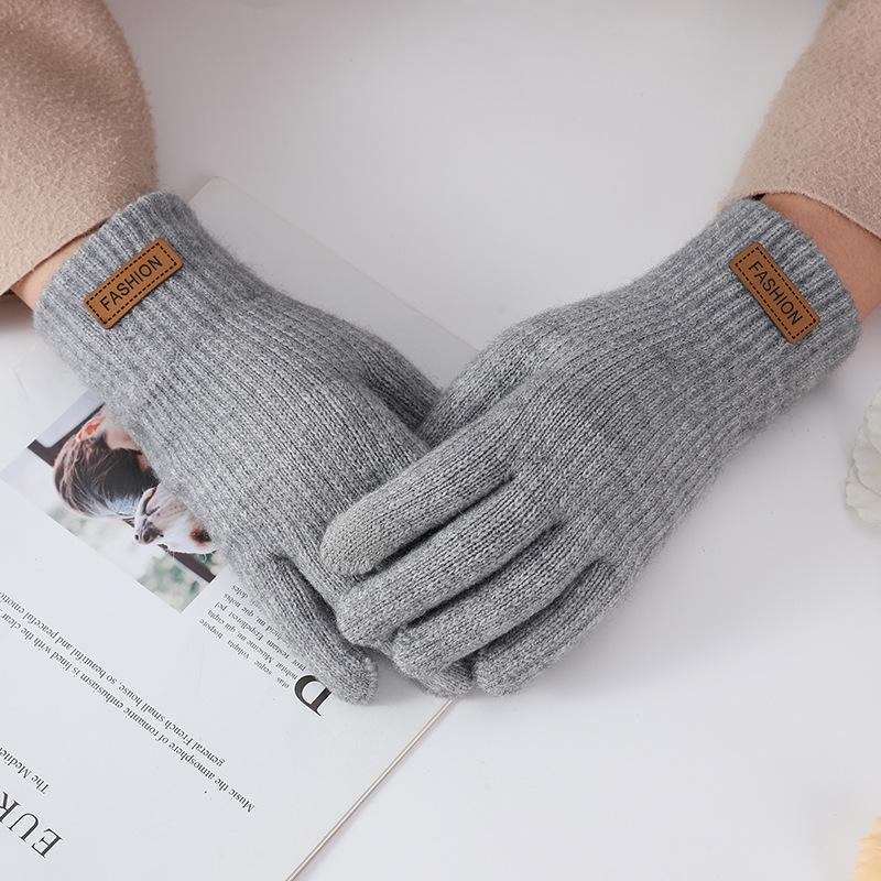 Winter Gloves Winter Girl Thickened Five-finger Student Cute Knitted Cold-proof Riding Touch Screen Warm Cycling Gloves