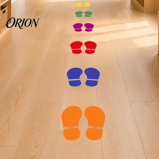 Training Center Floor Decorations 4 Sheets 8 Pairs Kids Shoes Decals, Colorful Footprint Adhesive Childhood Development Activity Mats PVC Step