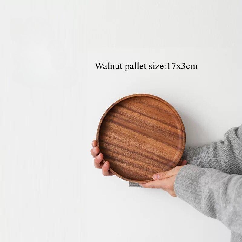 Walnut tray Japanese style home living room hotel tableware dim sum plate cup creative round wooden tray