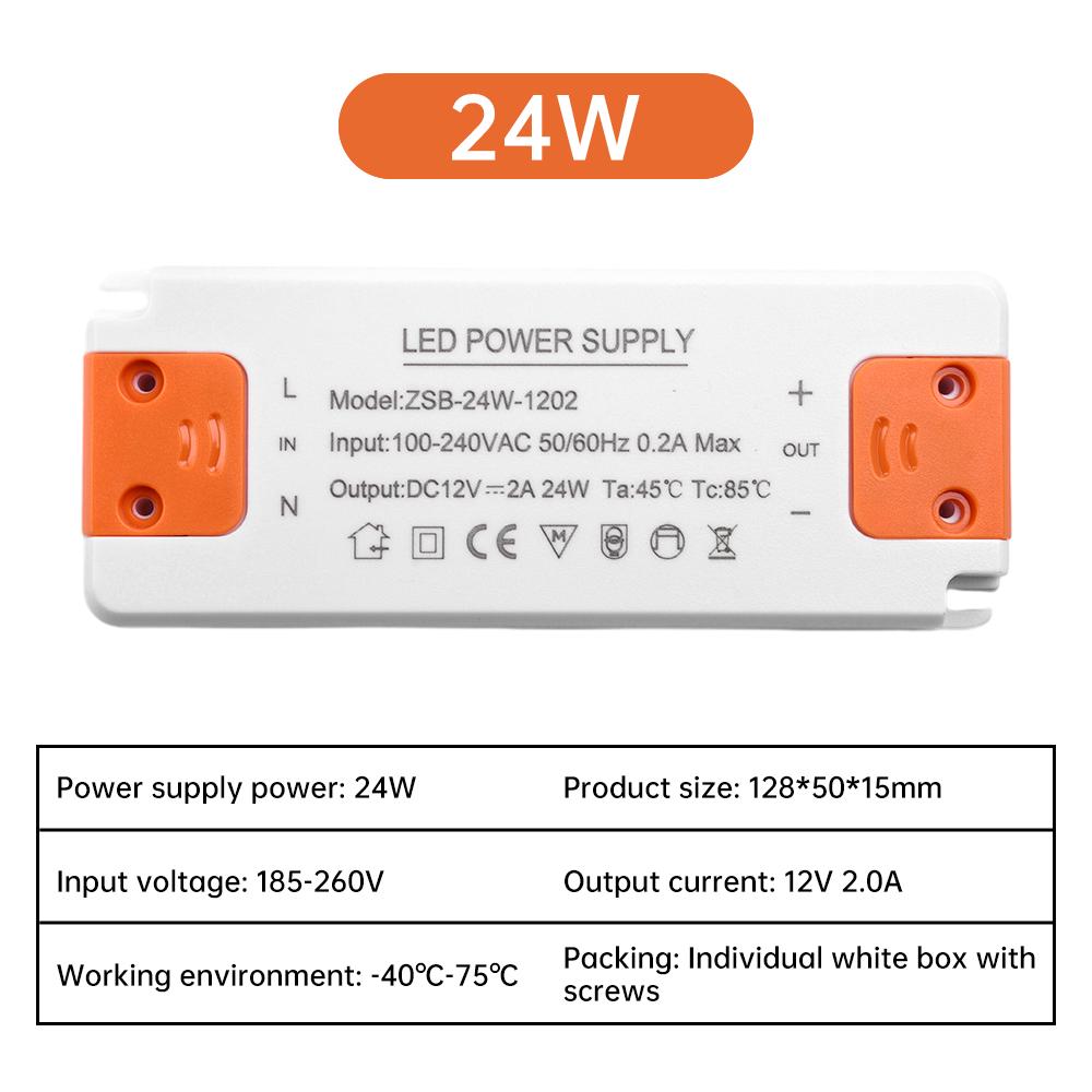 DC 12V LED Driver Thin Constant Voltage Drive Power Input Voltage AC185-260V 12W/18W/24W/36W Ultra-thin Design Saves Space