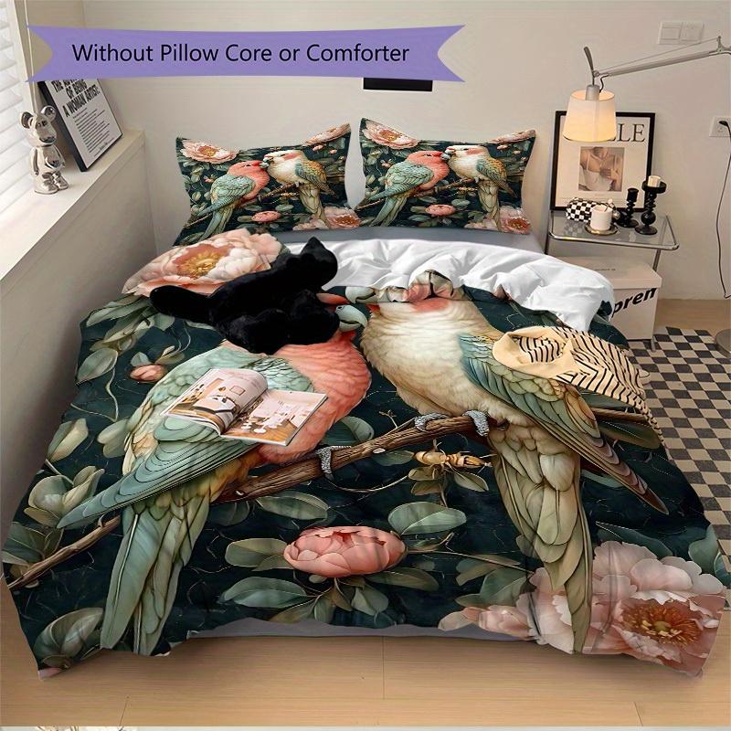 3pcs Parrot Floral Bedding Cover Set, Fashion Classic Popular Print Bedding Set, Soft Comfortable, All - Season Use, For Bedroom103