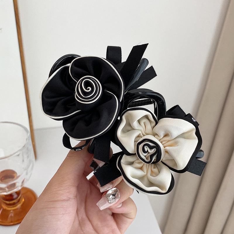 Korean Style Elegant Camellia Bow Double Side Hair Claw Simple All-Match Flower Hair Clip High Ponytail Hair Accessories