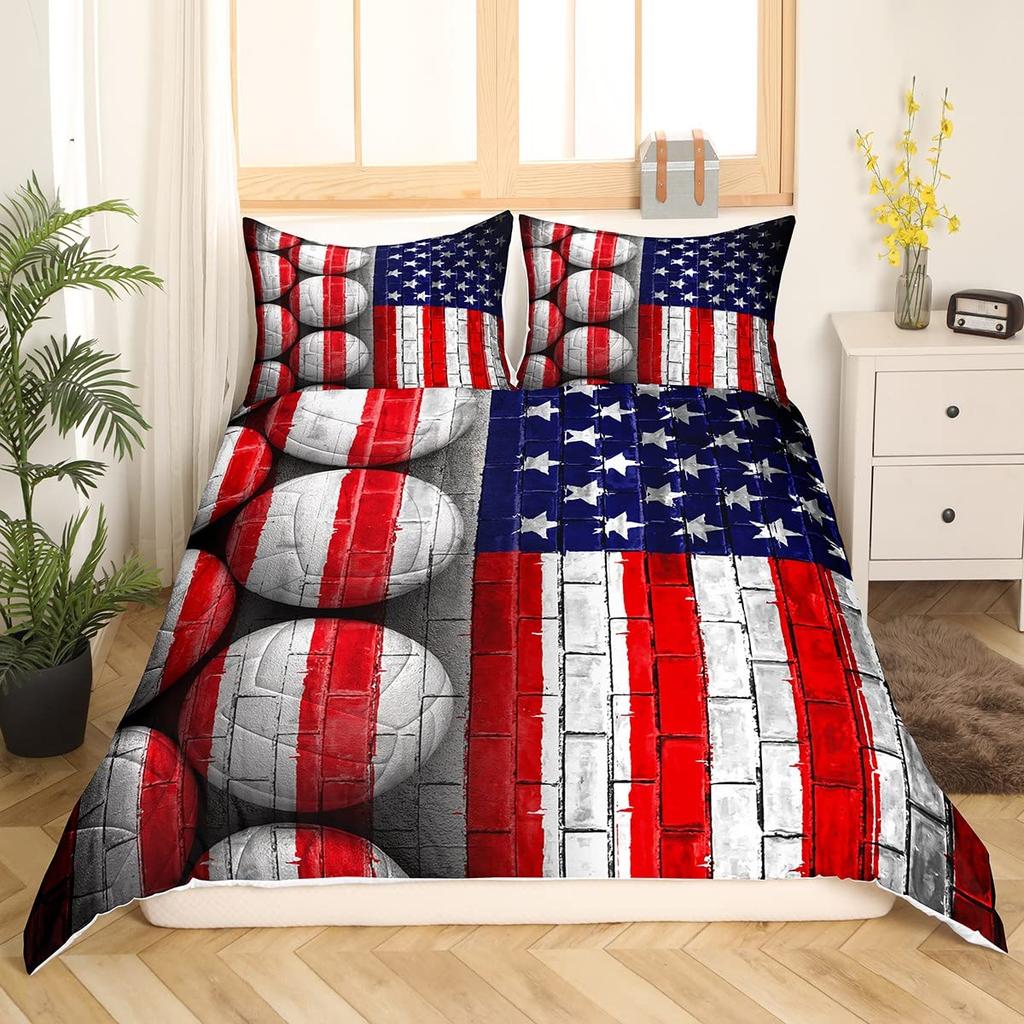Kids Volleyball King Queen Duvet Cover Teens Ball Sports Bedding Collection Grunge Hippie Tie Dye Comforter Cover Polyester Quilt Cover