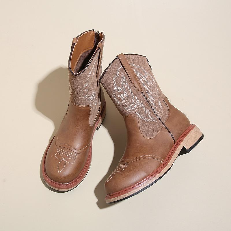 Fashion New Embroidered Leather Western Ankle Boots for Women Autumn Winter Fashion Soft-soled Casual Women's Chelsea Boots Shoes