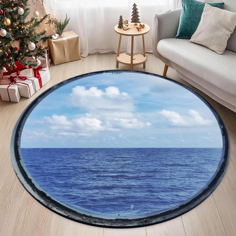

Artistic Ocean Wave Oil Painting Round Rug Anti-slip Soft Coastal Carpet for Bohemian Living Room Bedroom Home Decor 60cmx60cm