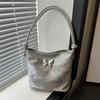 Stylish Large Capacity Women's Bucket Tote Bag With Fashionable Butterfly Design Perfect For Daily Commuting In Black White And Gray Colors