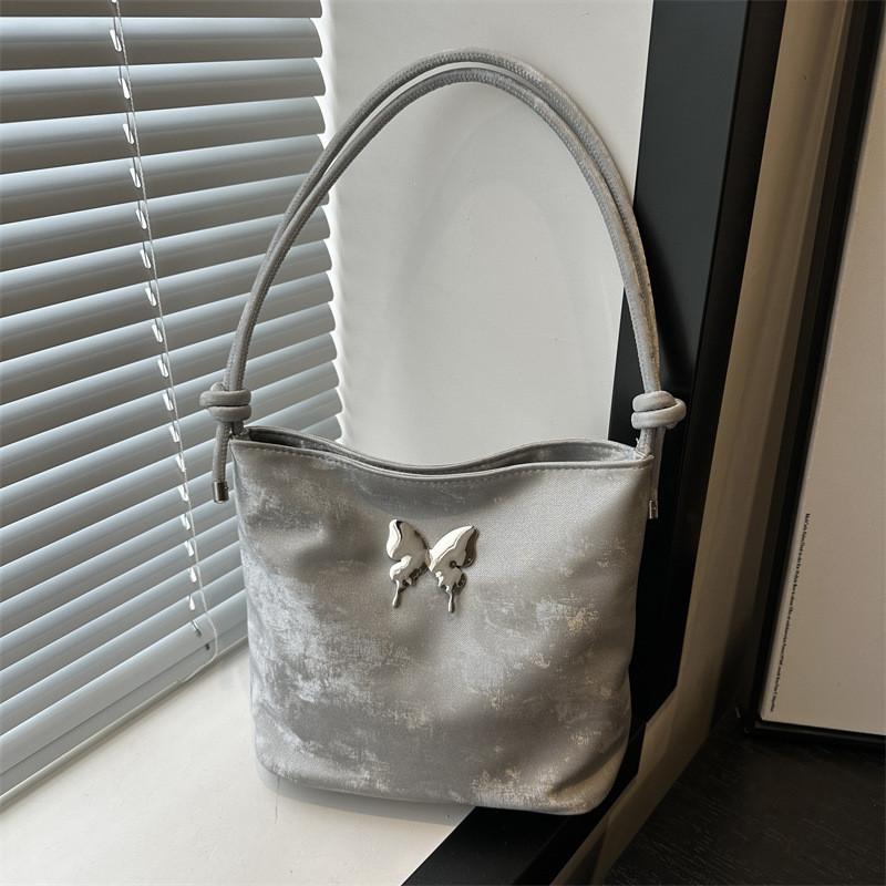 Stylish Large Capacity Women's Bucket Tote Bag With Fashionable Butterfly Design Perfect For Daily Commuting In Black White And Gray Colors