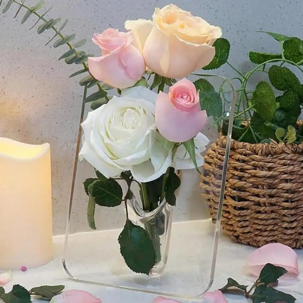 Clear Acrylic Frame Flower Vase Modern Art Home Decor Decorative for Desktop Bookshelf Display Living Room Decoration Vases