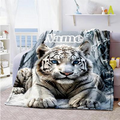 Snow White Tiger Customize Your Name Blanket Multi-purpose Customizable Blanket Warmthful Decor Perfect for Home Decor Livingroom Nap Office